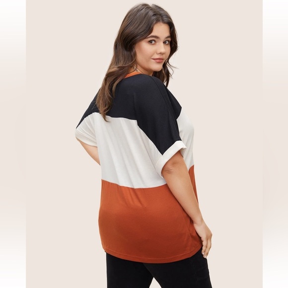 BloomChic Plus Sizze XL Colorblock Contrast Cuffed Sleeve T-shirt us14-16 - Picture 2 of 5